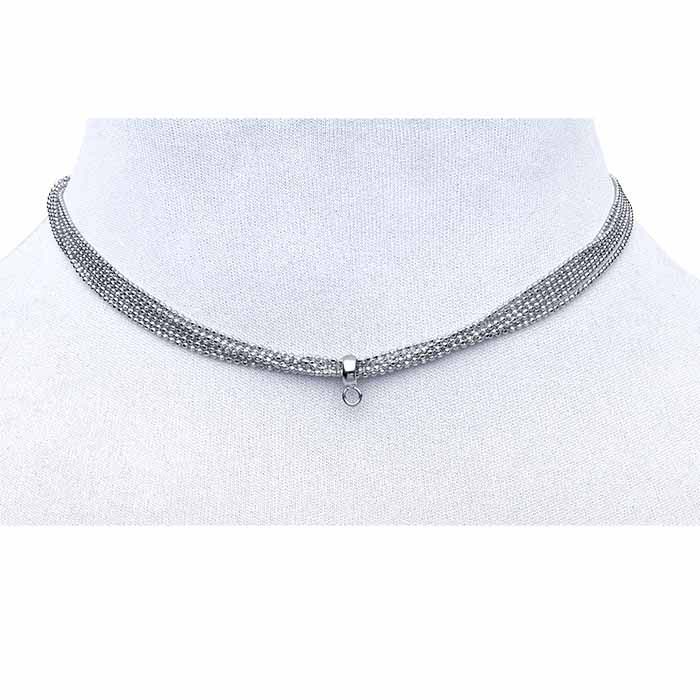 Sterling Silver Rhodium-Plated Choker-Style Necklace with Slider Accent