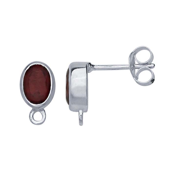 Sterling Silver Garnet-Set Post Earring with Closed Ring