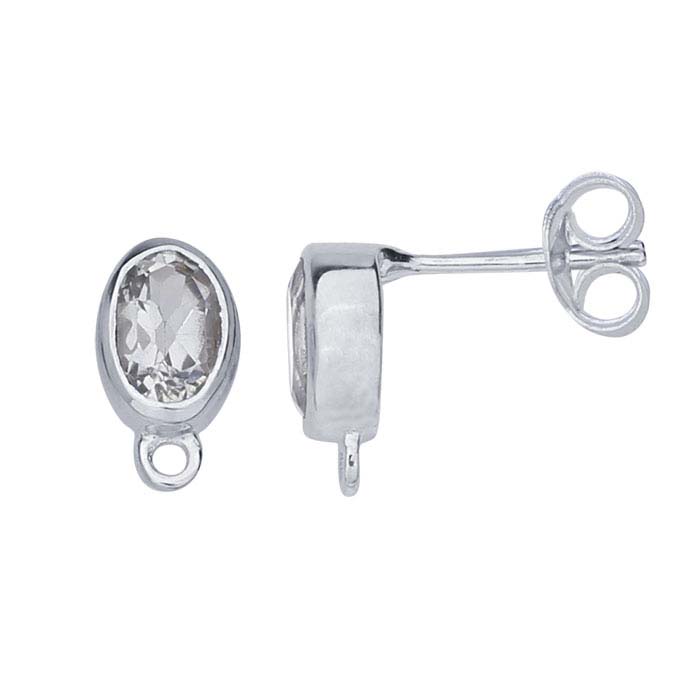 Sterling Silver White Topaz-Set Post Earring with Closed Ring
