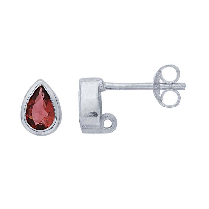 Sterling Silver Pink Tourmaline-Set Post Earring with Closed Ring