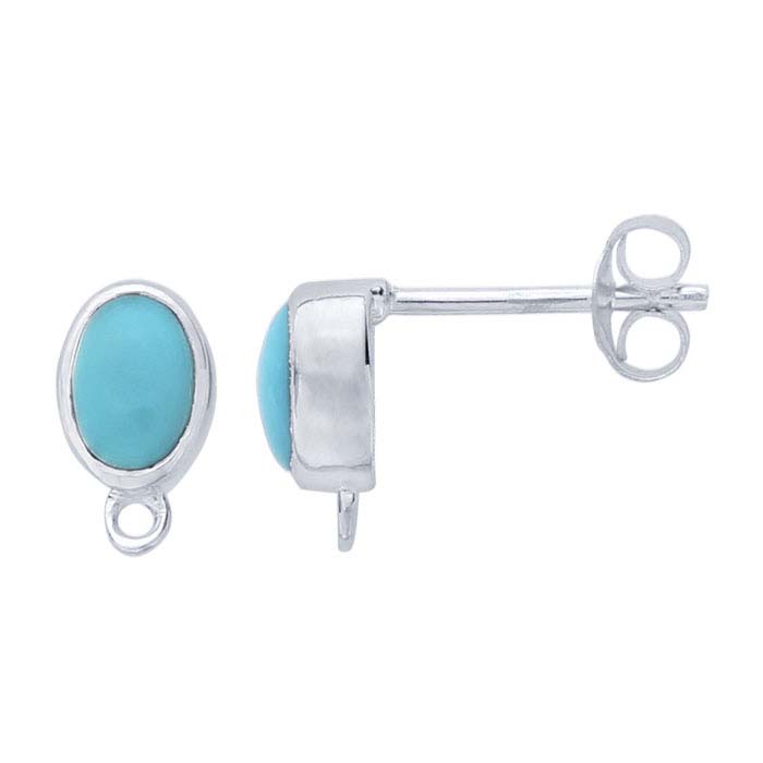 Sterling Silver Turquoise-Set Post Earring with Closed Ring