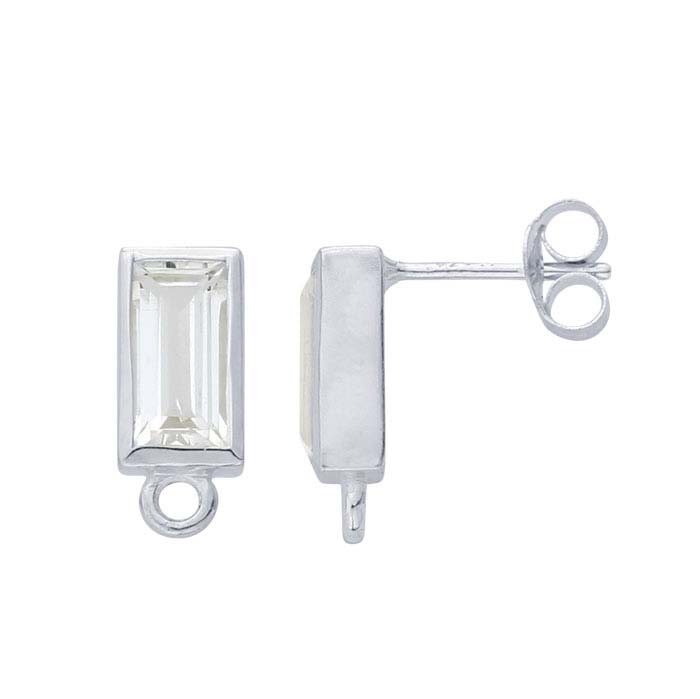 Sterling Silver White Topaz-Set Post Earring with Closed Ring