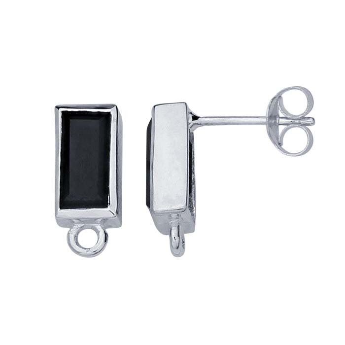 Sterling Silver Black Spinel-Set Post Earring with Closed Ring