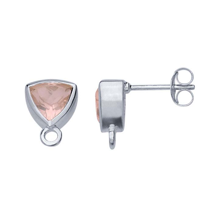 Sterling Silver Rose Quartz-Set Post Earring with Closed Ring