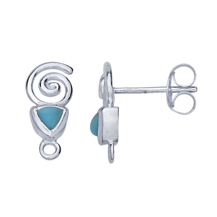 Sterling Silver Swirl Design Turquoise-Set Post Earring with Closed Ring