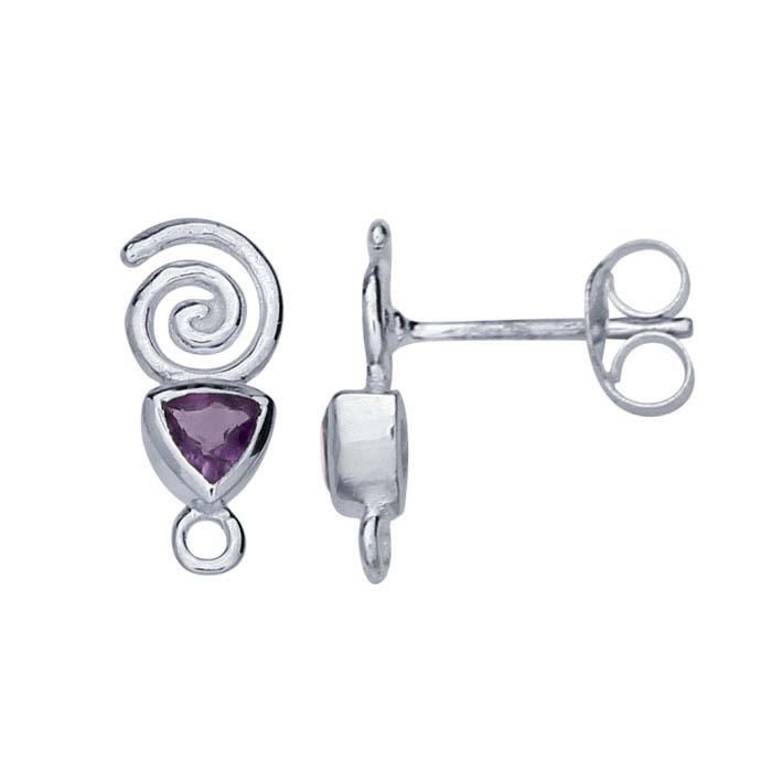 Sterling Silver Swirl Design Amethyst-Set Post Earring with Closed Ring