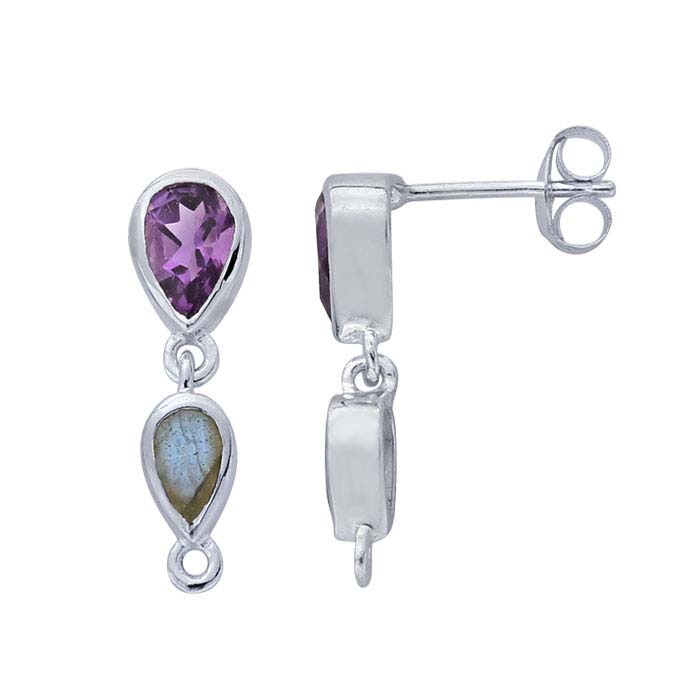 Sterling Silver Gemstone-Set Post Earring with Closed Ring