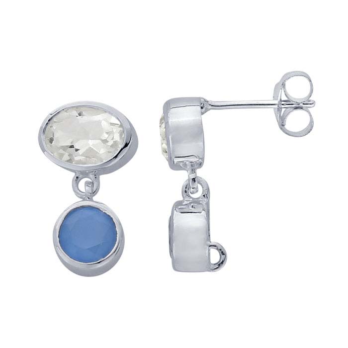 Sterling Silver Gemstone-Set Post Earring with Closed Ring