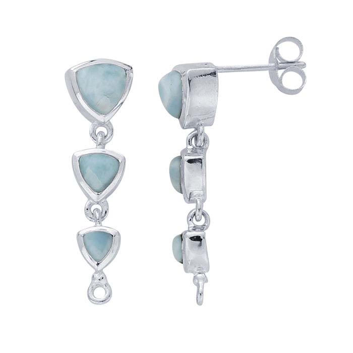 Sterling Silver Larimar-Set Post Earring with Closed Ring