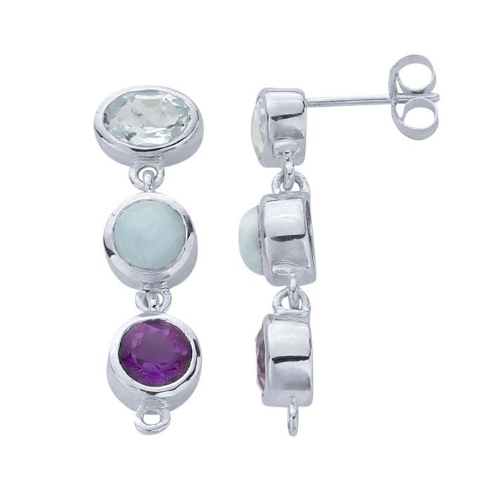 Sterling Silver Gemstone-Set Post Earring with Closed Ring