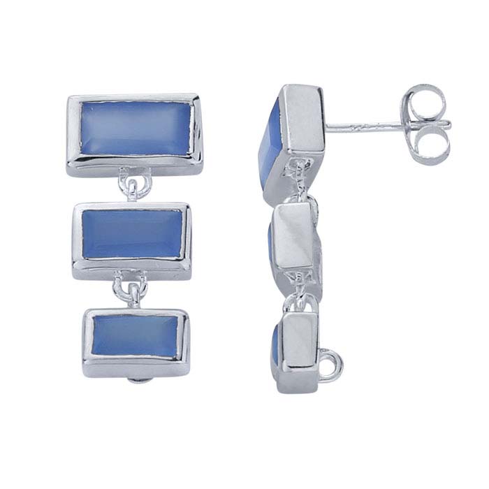 Sterling Silver Blue Chalcedony-Set Post Earring with Closed Ring