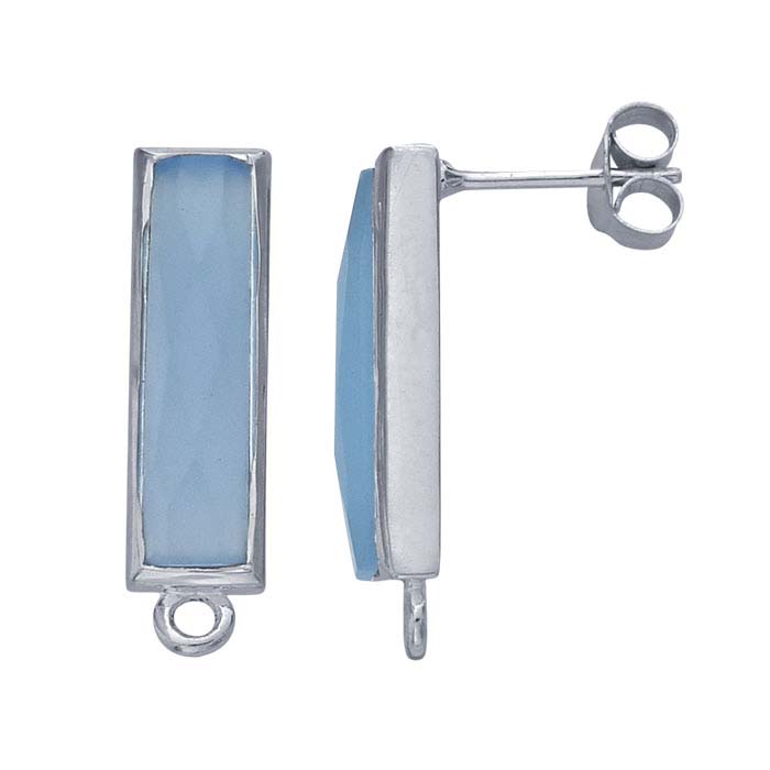 Sterling Silver Blue Chalcedony-Set Post Earring with Closed Ring