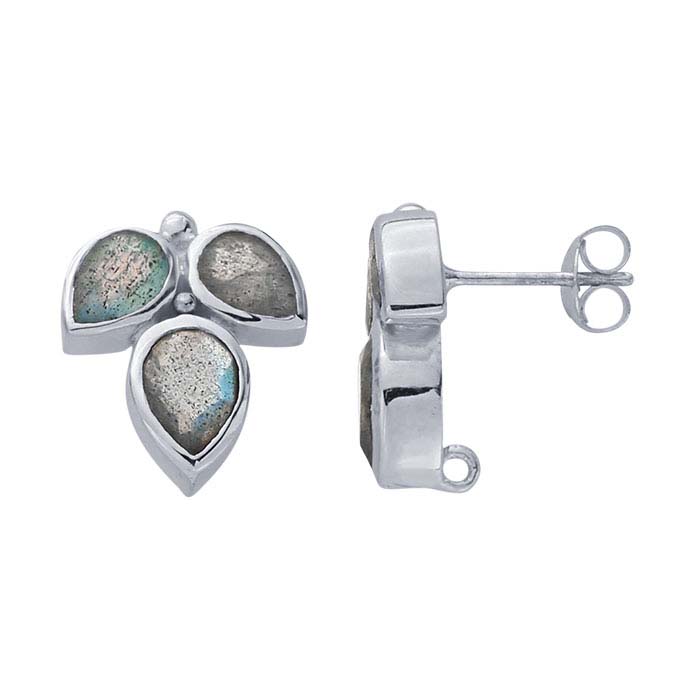 Sterling Silver Labradorite-Set Post Earring with Closed Ring