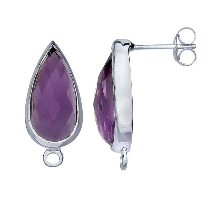 Sterling Silver Amethyst-Set Post Earring with Closed Ring