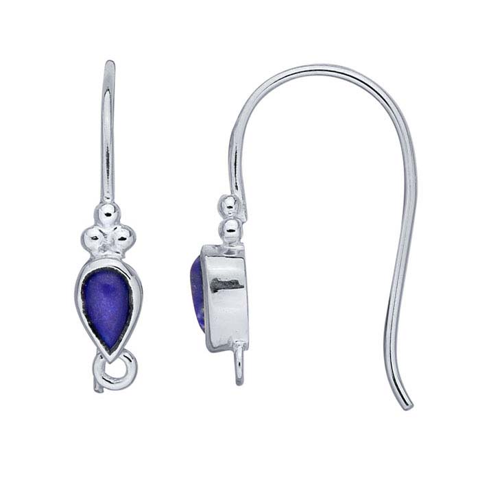 Sterling Silver Lapis Lazuli-Set Ear Wire with Closed Ring