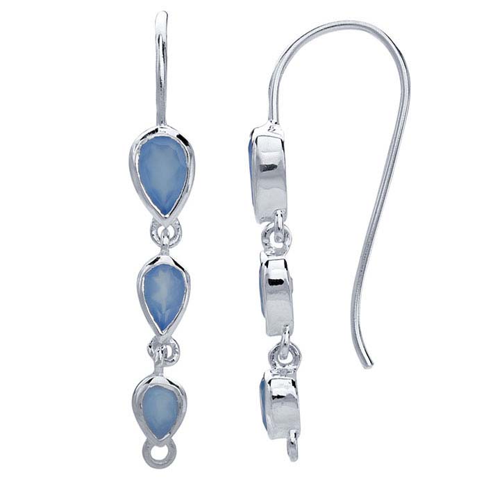 Sterling Silver Blue Chalcedony-Set Ear Wire with Closed Ring
