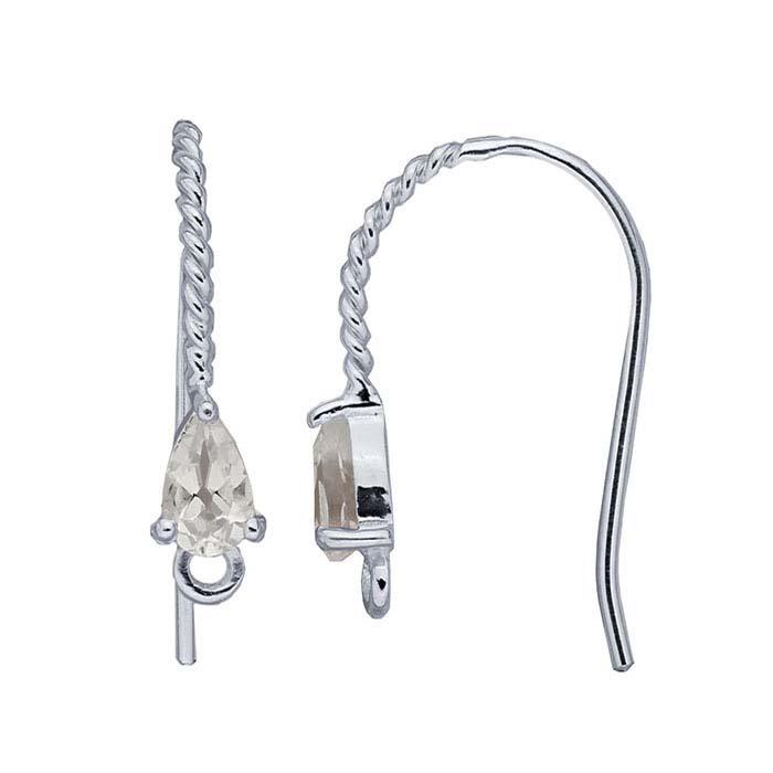 Sterling Silver White Topaz-Set Ear Wire with Closed Ring