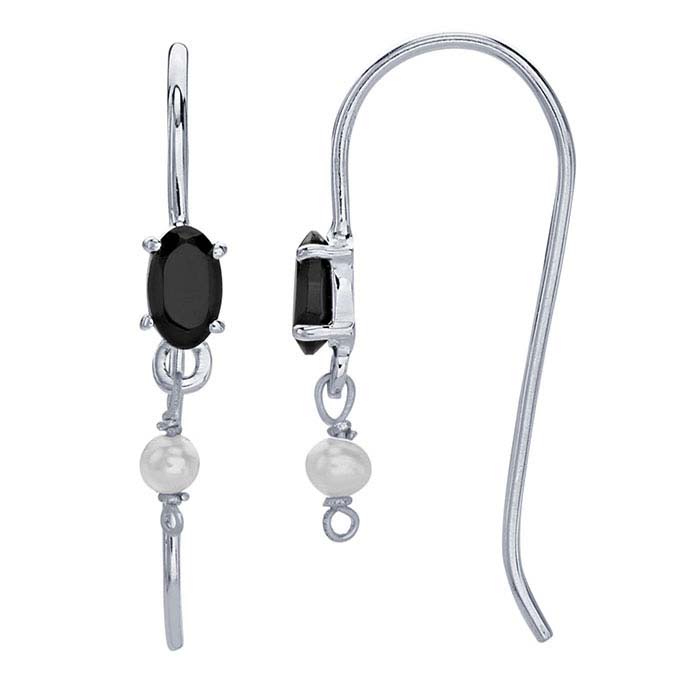 Sterling Silver Black Gemstone-Set Ear Wire with Closed Ring