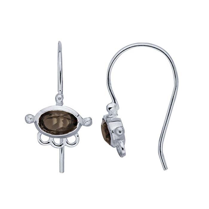 Sterling Silver Smoky Quartz-Set Ear Wire with Closed Rings