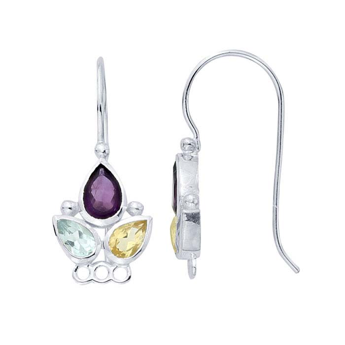 Sterling Silver Gemstone-Set Ear Wire with Closed Rings