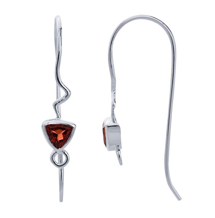 Sterling Silver Garnet-Set Zig-Zag Ear Wire with Closed Ring