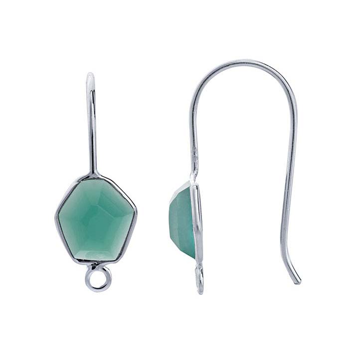 Sterling Silver Green Onyx-Set Ear Wire with Closed Ring