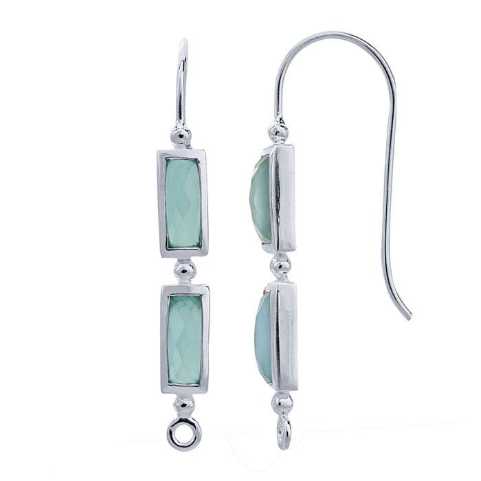 Sterling Silver Aqua Chalcedony-Set Ear Wire with Closed Ring