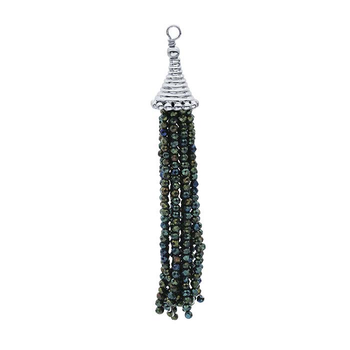 Sterling Silver Green-Coated Black Spinel Tassel Component