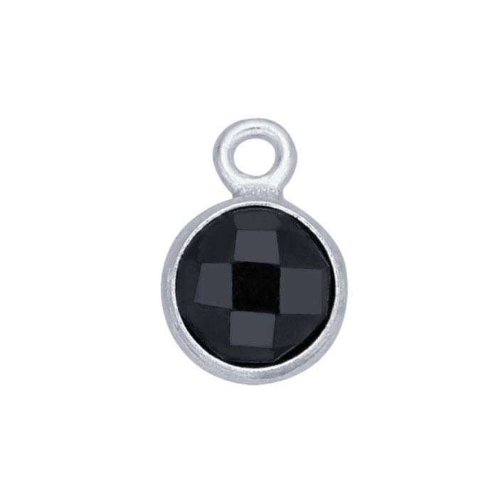 Sterling Silver Round Checkerboard Black CZ-Set Component