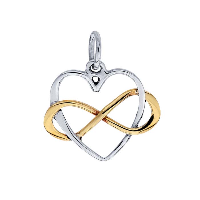 Sterling Silver Intertwined Open Heart and Bronze Infinity Link Pendant