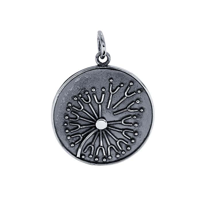 Sterling Silver Dandelion Round Pendant