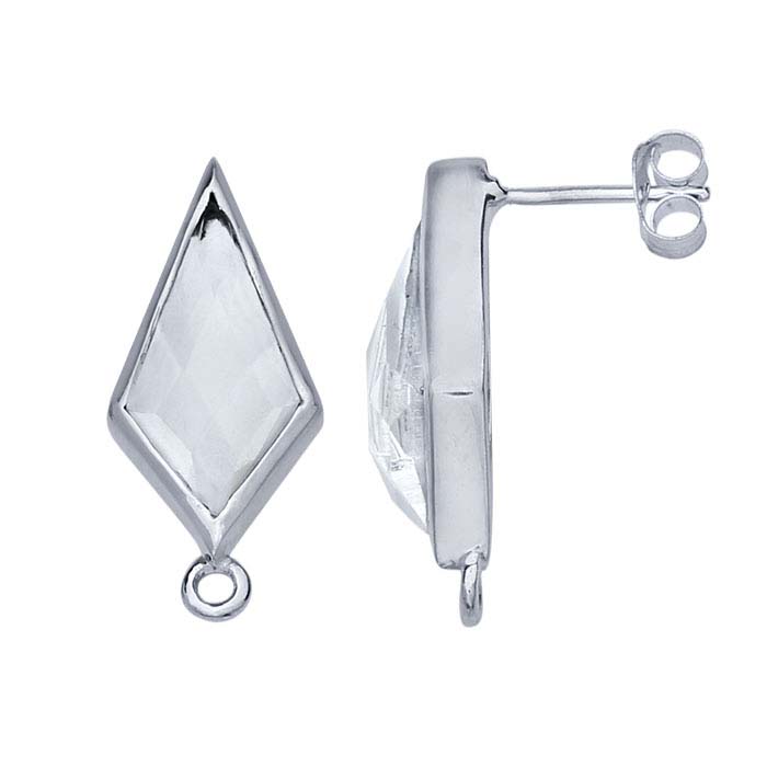 Sterling Silver Clear Crystal-Set Post Earring with Closed Ring