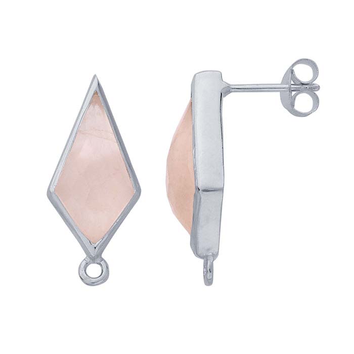 Sterling Silver Rose Quartz-Set Post Earring with Closed Ring