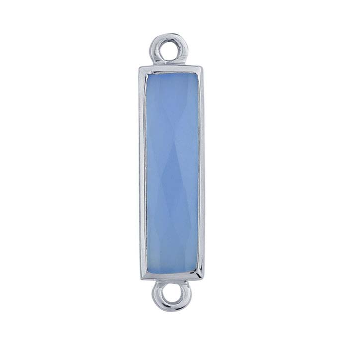 Sterling Silver Rectangle Faceted Blue Chalcedony-Set Link Component