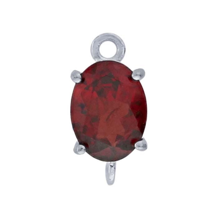 Sterling Silver Oval Garnet-Set Component with Rings