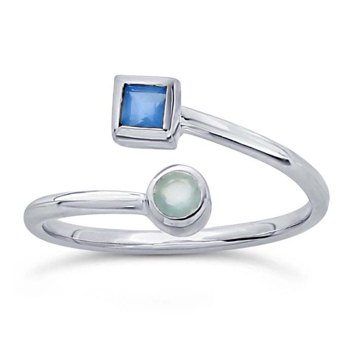 Sterling Silver Blue Chalcedony- & Aqua Chalcedony-Set Bypass Ring