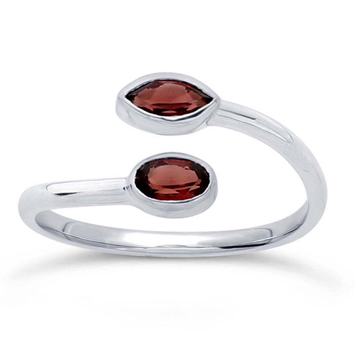 Sterling Silver Garnet-Set Bypass Ring