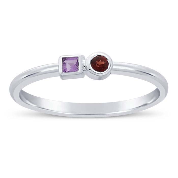 Sterling Silver Amethyst- & Garnet-Set Rings