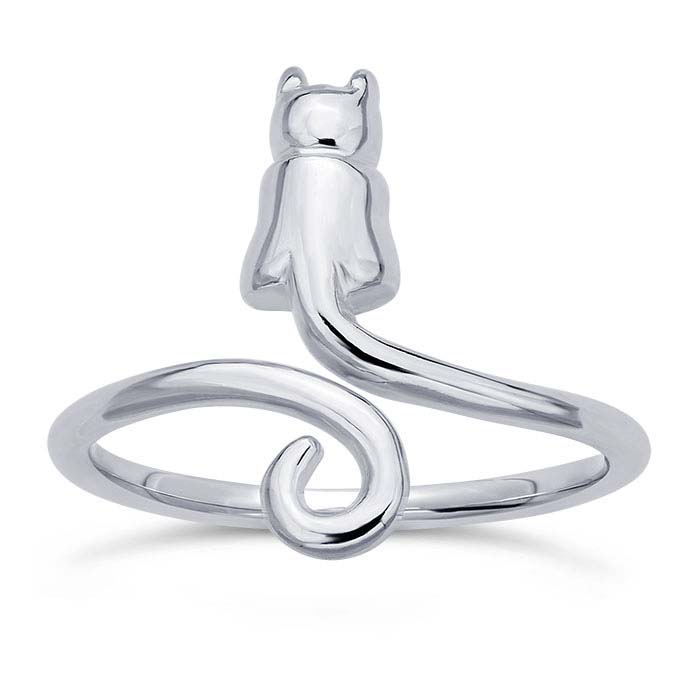 Sterling Silver Sitting Cat Ring, Adjustable