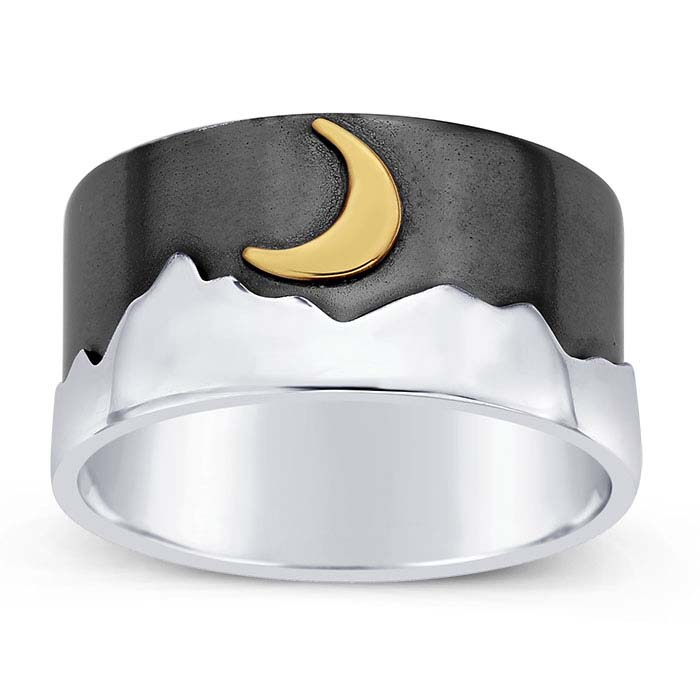 Sterling Silver Raised Moon & Mountain Ring