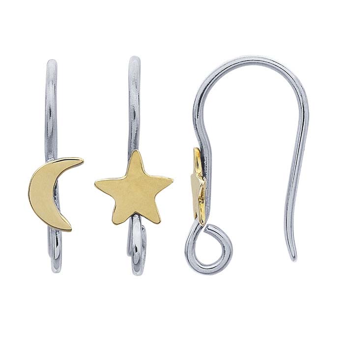 Sterling Silver Ear Wire with Moon, Star and Open Loop