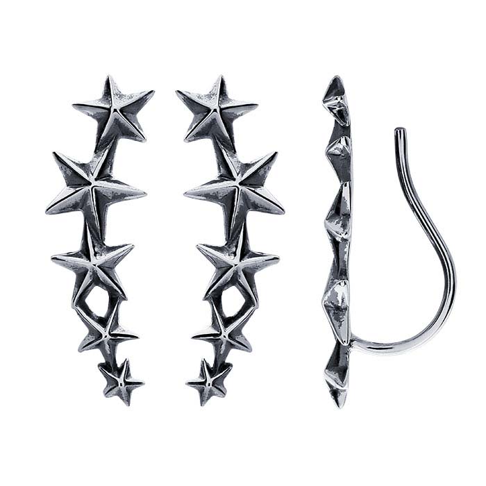 Sterling Cascading Stars Ear-Climber Earrings