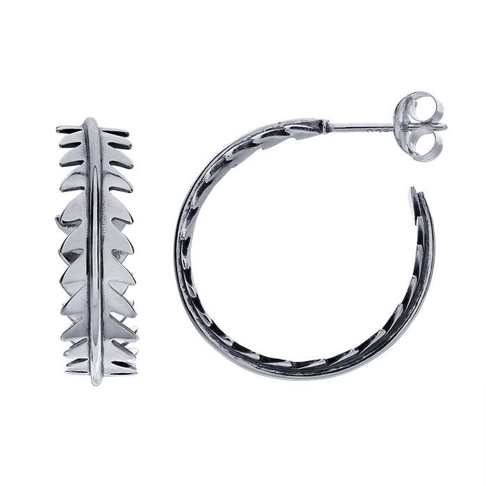 Sterling Silver Fern Leaves Hoop Earrings