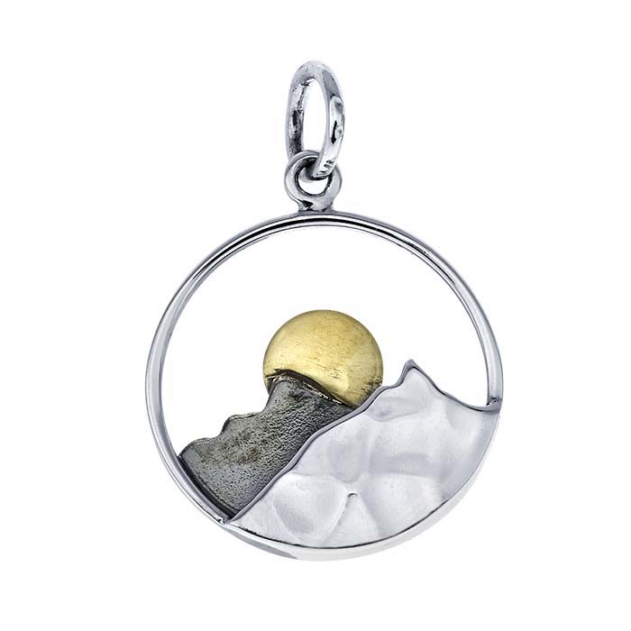 Sterling Silver Moonrise Over Mountains Charm