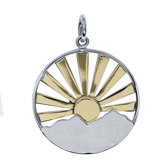 Sterling Silver Bronze Sunrise Over Mountain Charm