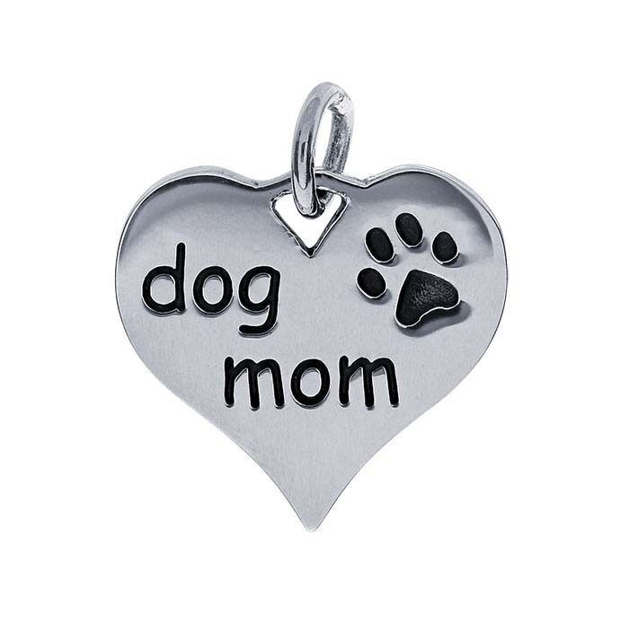 Sterling Silver Heart "dog mom" Charm