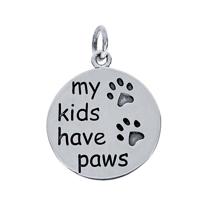 Sterling Silver "my kids have paws" Charm