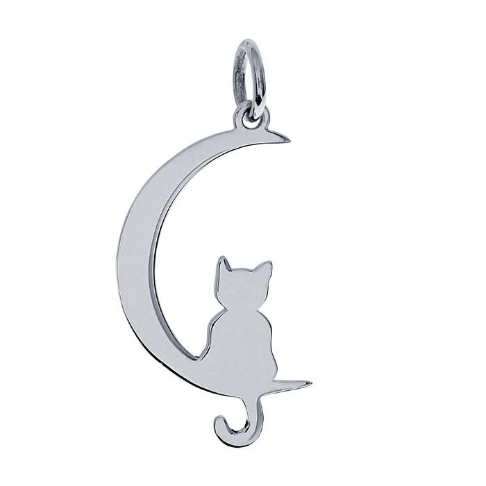 Sterling Silver Cat On The Moon Charm