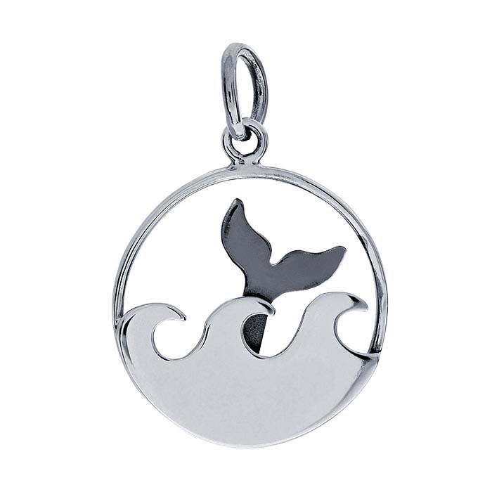 Sterling Silver Whale Tail & Waves Charm