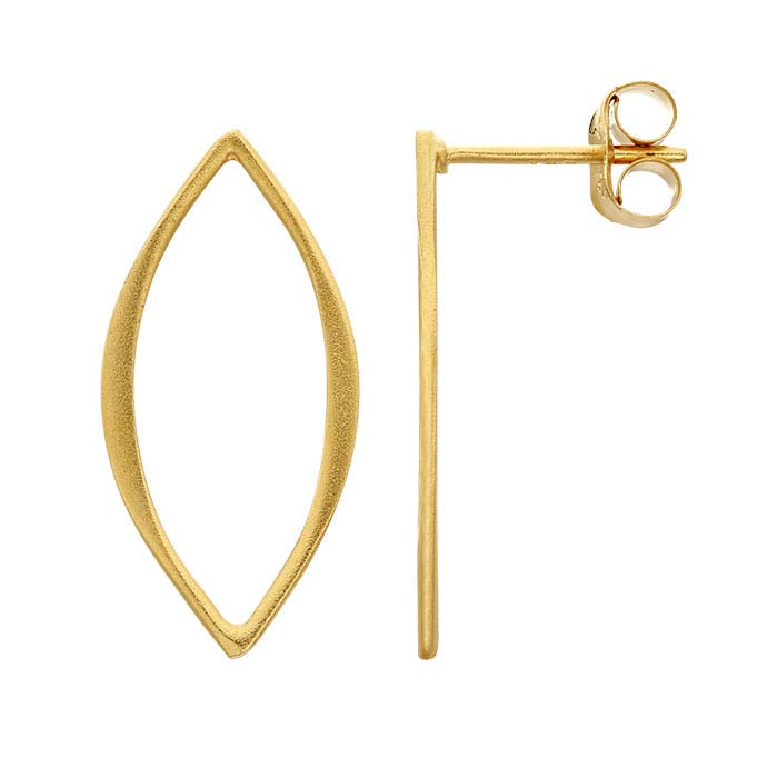 24K Heavy Yellow Gold-Plated Sterling Silver Open Marquise Post Earrings